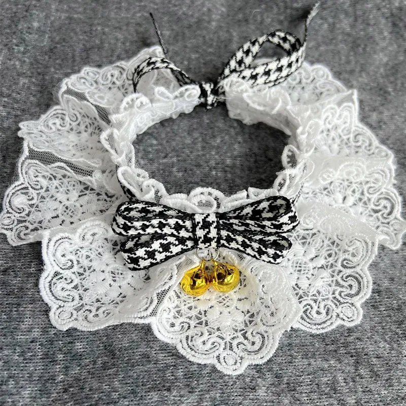 Collar de perro para mascotas, babero de cadena de campana de lazo a cuadros de flores de gato, correa de cuello colorida, Collar de decoración de cuello de mascotas de moda - imagen 5