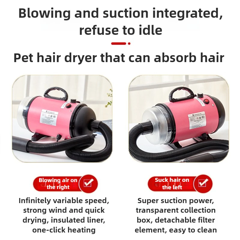 Secador de pelo profesional para mascotas de 2200W, secador de pelo con succión integrada para perros, secadores de pelo de temperatura constante para mascotas, poco ruido - imagen 3