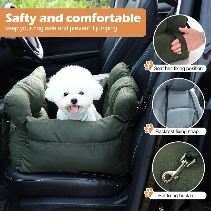 Elevador de cama de viaje para asiento de coche de perro con almacenamiento, correa de seguridad, parte inferior antideslizante para coches, accesorio de viaje para mascotas, Protector trasero de coche - imagen 5
