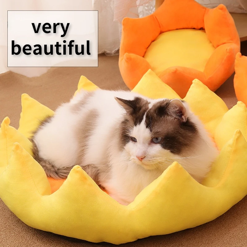 Alfombrilla de cama de flores para mascotas, nido cálido para gatos y perros, almohadilla suave para dormir, gatito, cachorro, forma de corona, perrera, suministros para mascotas - imagen 4
