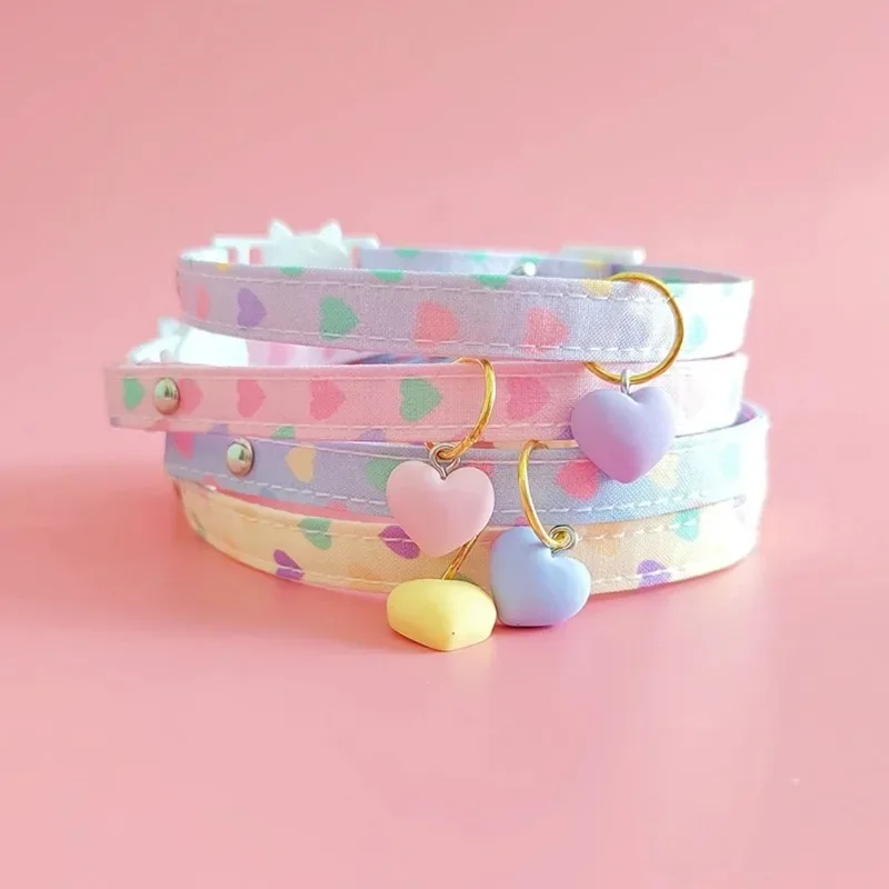 Collar con estampado de corazón para mascota, hebilla de seguridad ajustable para gato, cuello para cachorro, gatito, joyería pequeña de poliéster, regalo decorativo para mascota - imagen 2