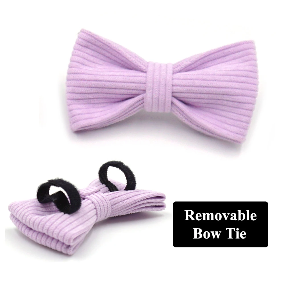 Arnés personalizado de pana violeta para perros pequeños, gatos, pajarita ligera para cachorros, conjunto de Collar y correa, accesorios personalizados para perros - imagen 4