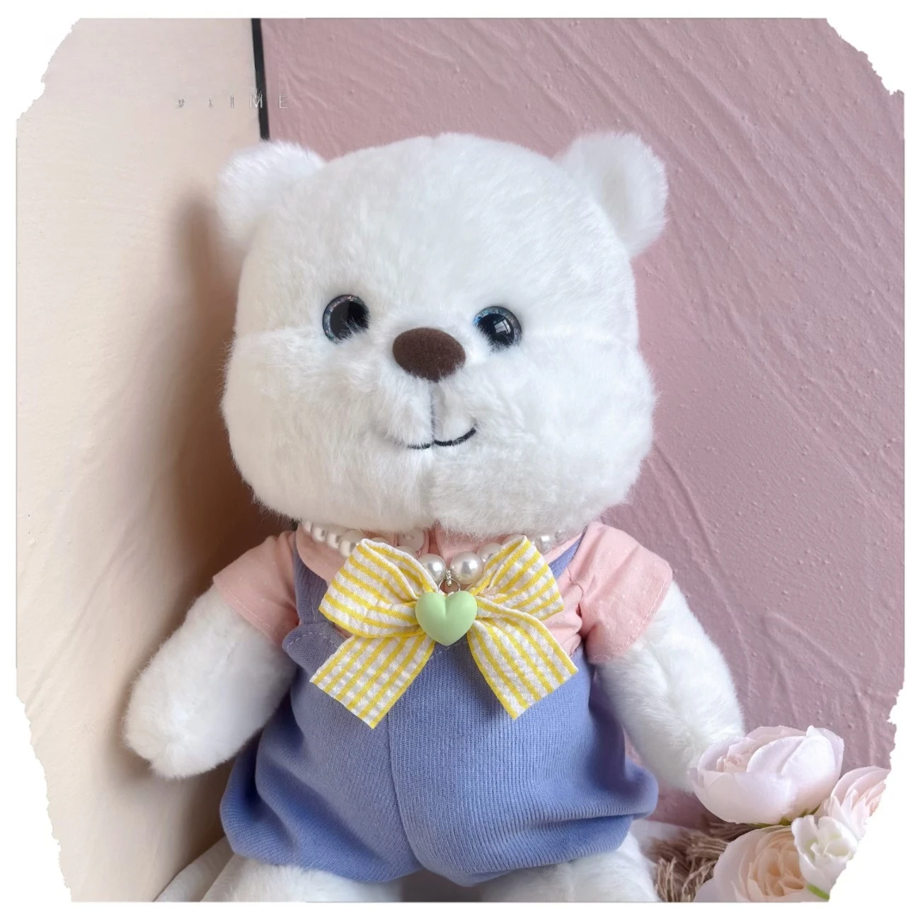 Collar de perlas de primavera para mascotas, Collar ajustable para gato/perro, lazo a cuadros contrastante, accesorios para perros pequeños - imagen 4