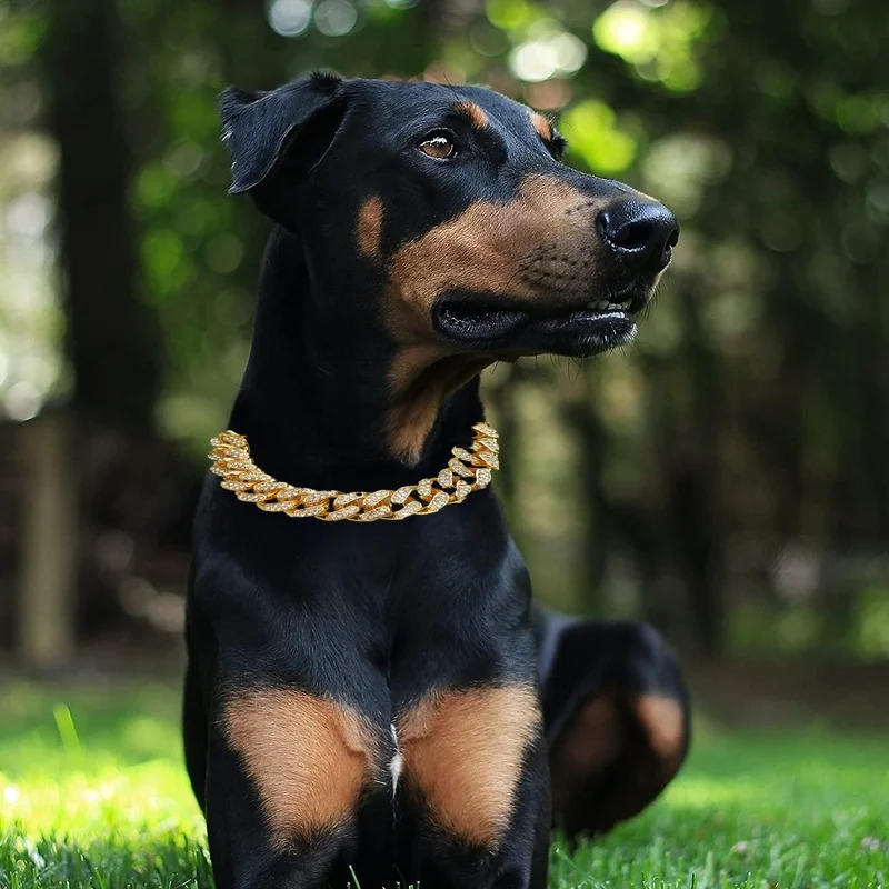 Collar de perro con diamantes de imitación, Collar de perro de lujo, masa de perro, cadena cubana de Hip Hop, Pechera Para Perro, suministros Para perros