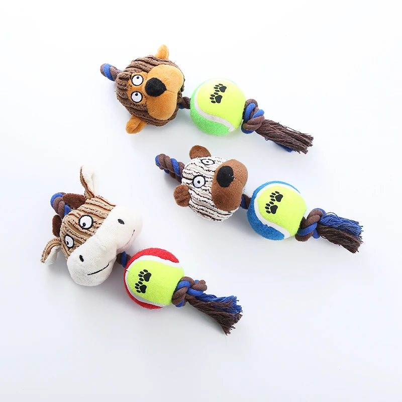 Pelota de tenis de pana para perro, juguete de cuerda de algodón, resistente a las mordeduras, con sonido, juego interactivo - imagen 3