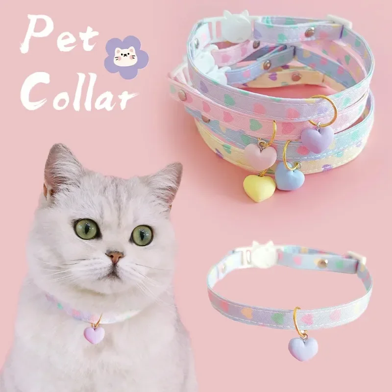 Collar con estampado de corazón para mascota, hebilla de seguridad ajustable para gato, cuello para cachorro, gatito, joyería pequeña de poliéster, regalo decorativo para mascota