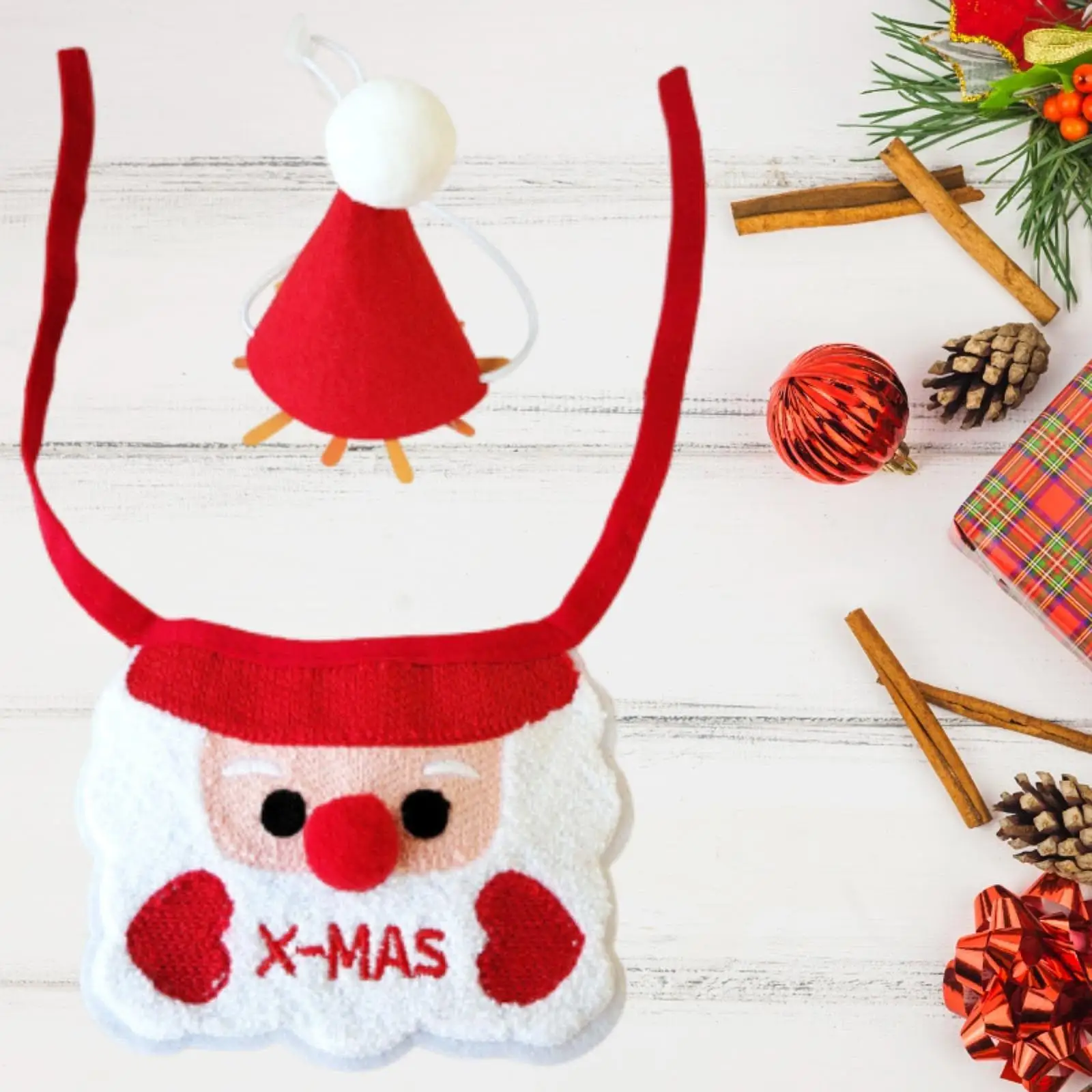 Babero navideño para mascotas con sombrero suave para perros pequeños, gatos, mascotas, regalo, fiesta, vacaciones de invierno, accesorios de disfraz para mascotas de Navidad encantadores