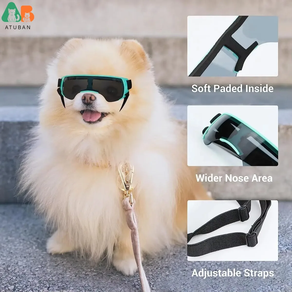 ATUBAN Gafas de sol para perros de raza pequeña, gafas para perros pequeños, gafas anti-UV a prueba de viento para perros, protección ocular al aire libre, azul - imagen 2