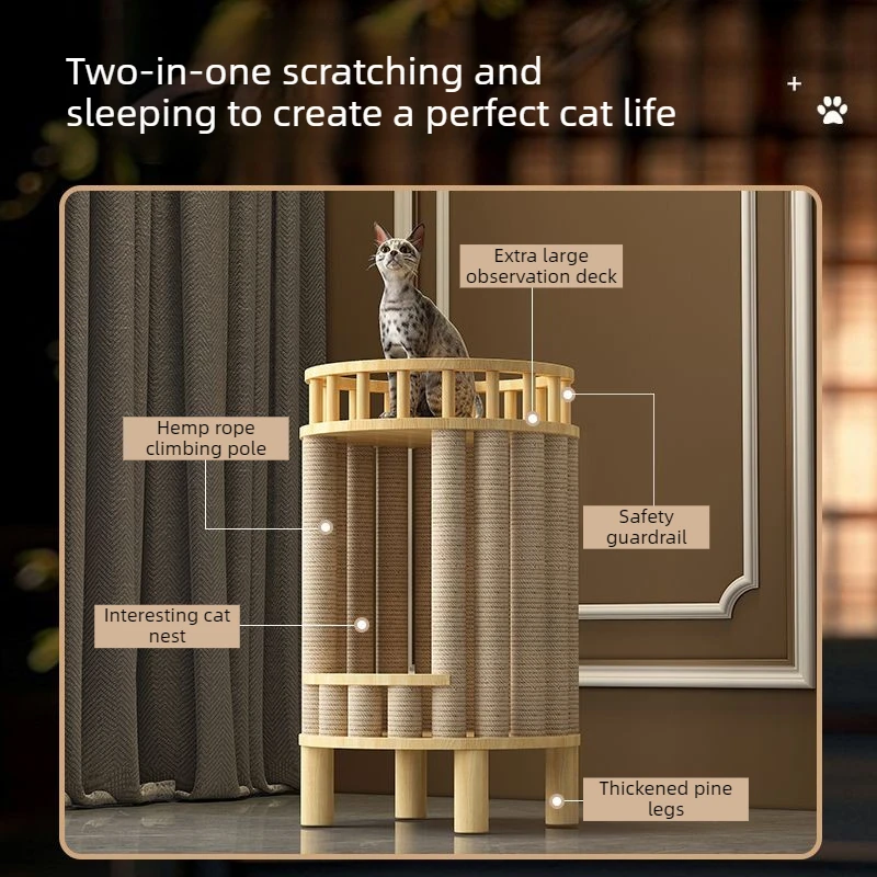 Árbol para gatos multicapa en madera maciza con hamaca y torre de lujo - imagen 2