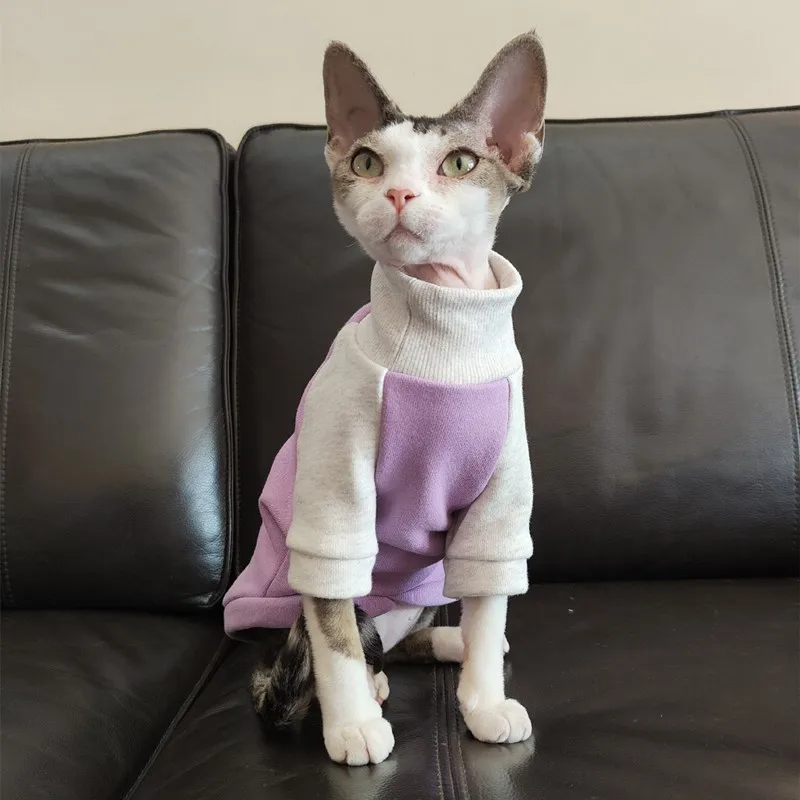 Sphynx Cat Clothes Sweater para gatitos Perros Winter Autumn Cotton Coat para Devon Rex Mangas largas Sudadera de color block para gato - imagen 3