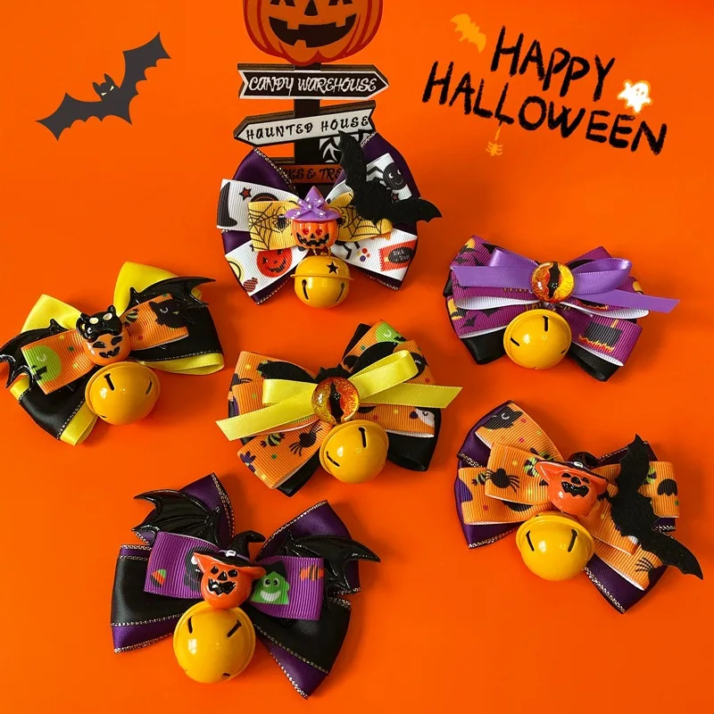 Nuevo divertido pajarita de Halloween, Collar de campana, adorno de lazo para perro y gato, regalos de vacaciones, productos para mascotas