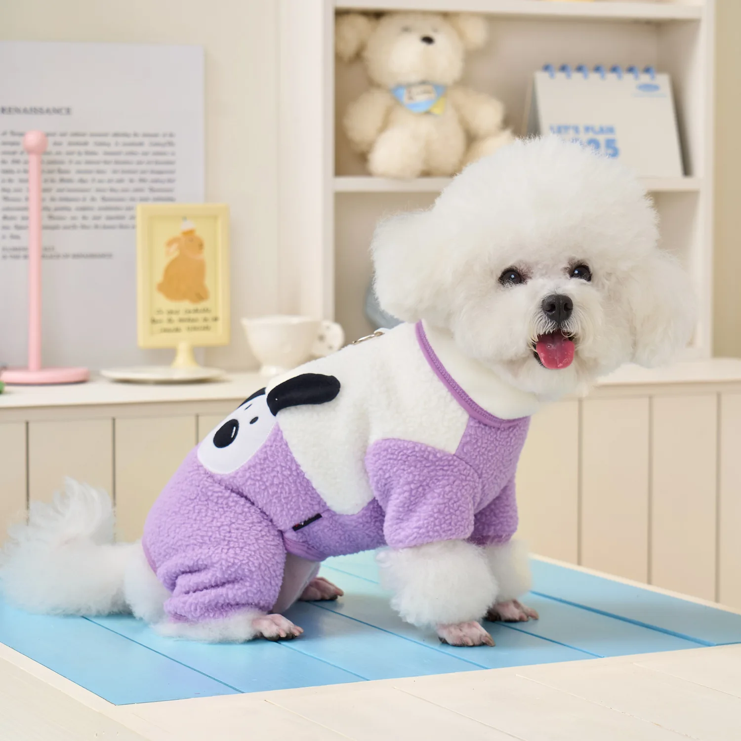 Mono de otoño e invierno para mascotas, abrigo bordado para cachorros, abrigo de felpa de cuatro patas, ropa para cachorros, pijama para perros pequeños