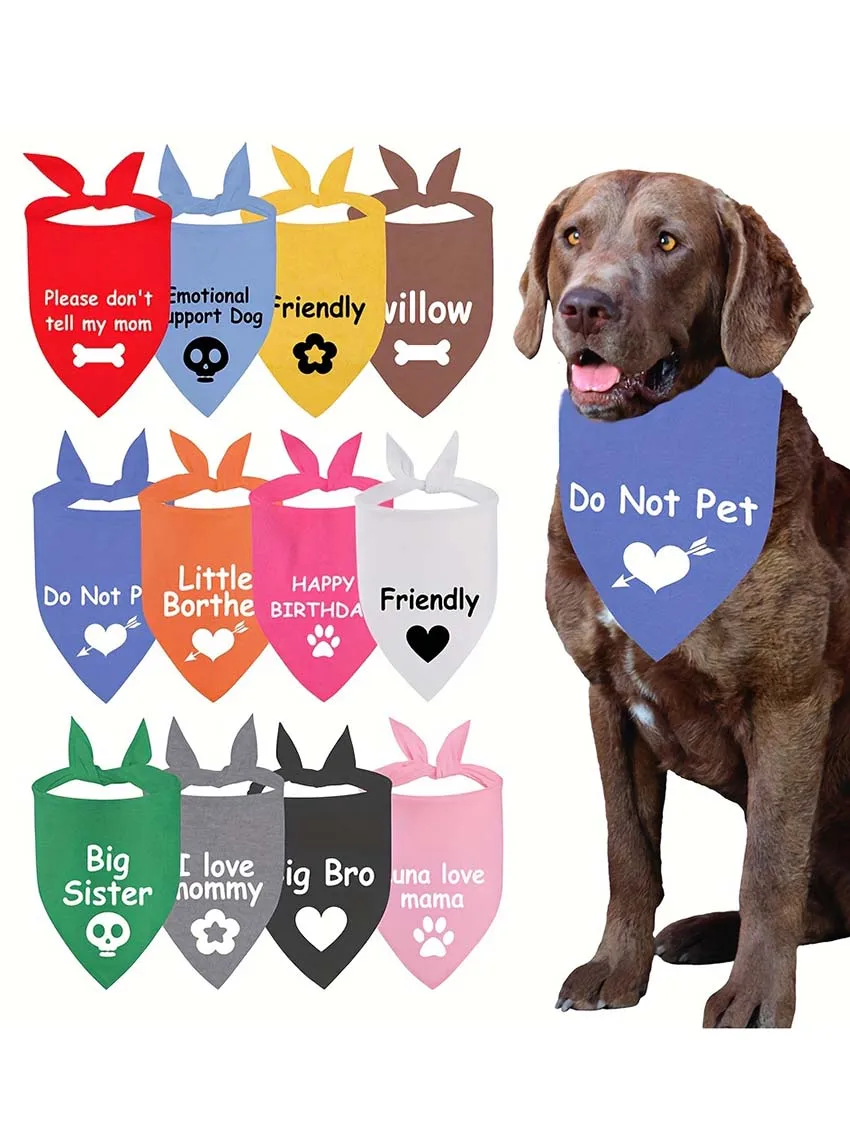 Un perro con un pañuelo azul que dice no acariciar