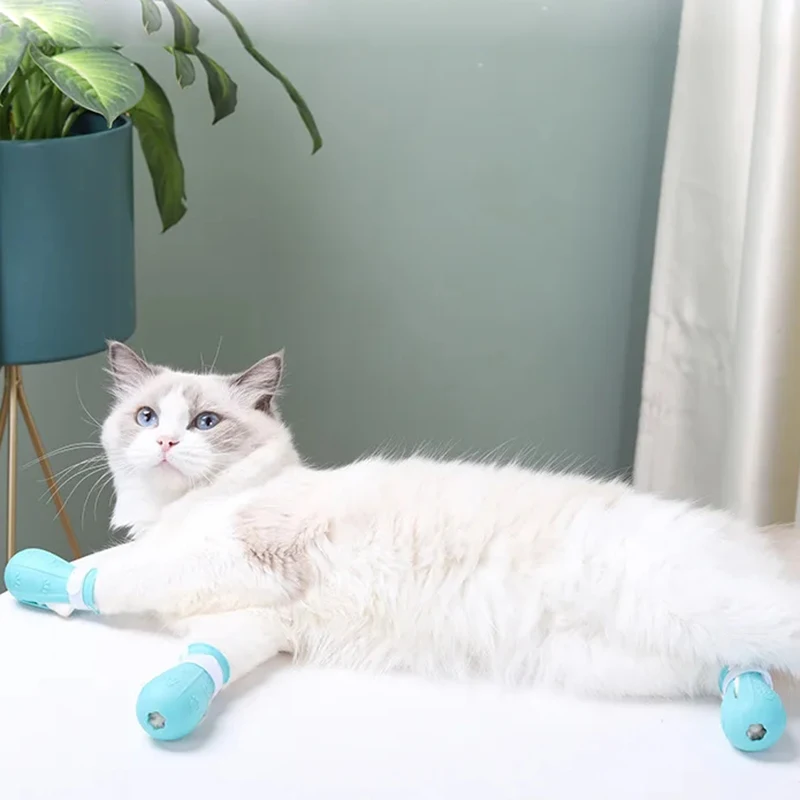 Protector de garra de gato, zapatos de baño antiarañazos para gatos, botas de baño ajustables para mascotas, cubierta de uñas con pata de gato, suministros de aseo para mascotas - imagen 2