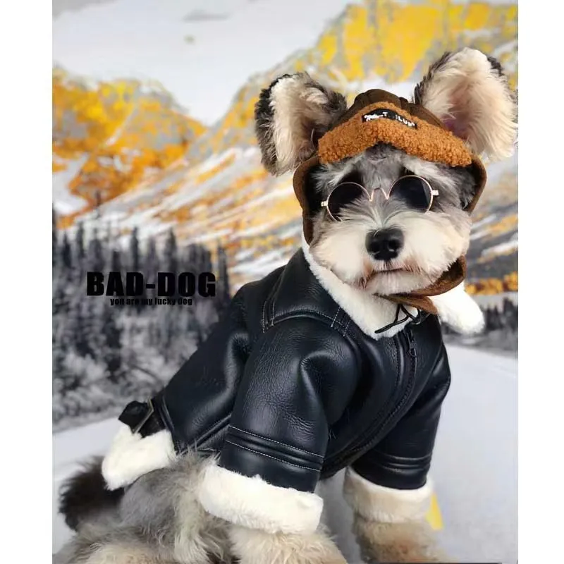 Ropa de invierno para mascotas: chaqueta de Pu, abrigo de cuero de águila con forro polar, ropa cálida para mascotas para perros y gatos, clima frío al aire libre