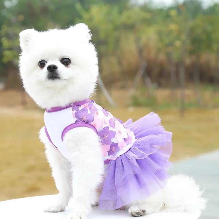 Vestido bonito para perro y niña, falda de tul de encaje de princesa con lazo, vestido tutú con volantes para perros pequeños, gatos, Chihuahua York, ropa de verano para cachorros - imagen 5