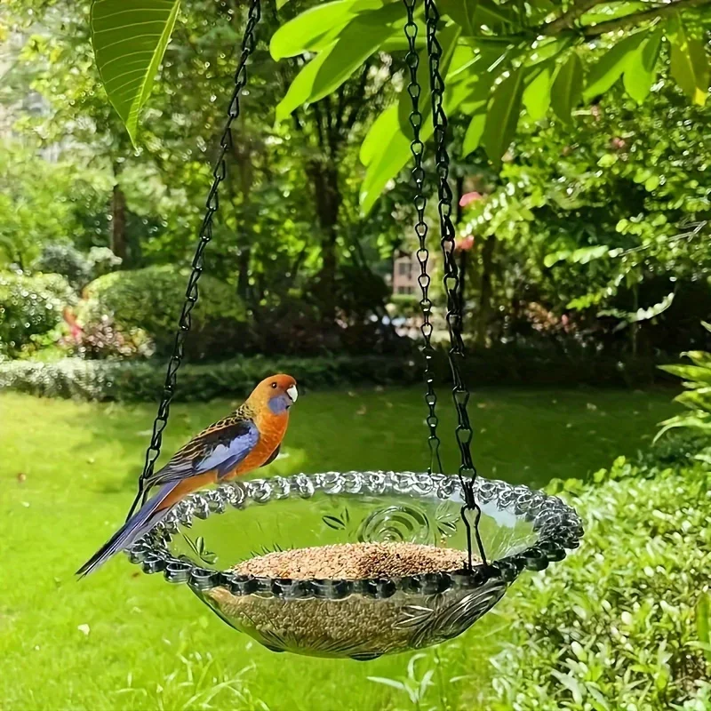 Juego de comedero para baño de pájaros colgante con cadena, decoración para Patio y jardín al aire libre, diseño Floral PP, plato de agua para pájaros, herramienta para comedero de pájaros - imagen 5