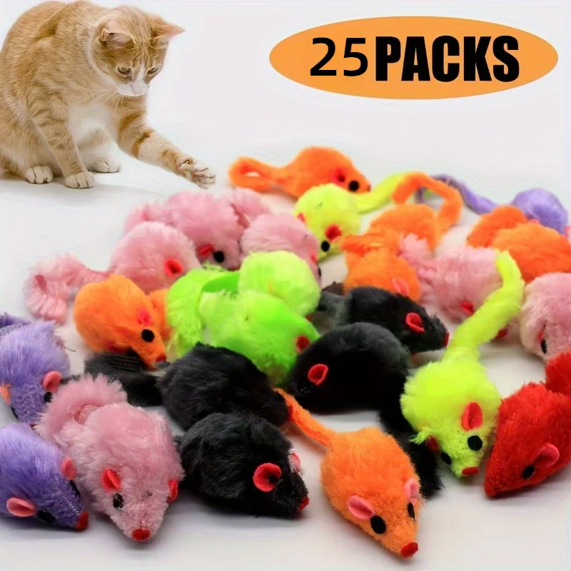 Paquete de 25 juguetes de peluche para gatos, ratones pequeños, juguetes para gatos en forma de ratón, juguetes interactivos para ratones adecuados para juegos agresivos y deportes