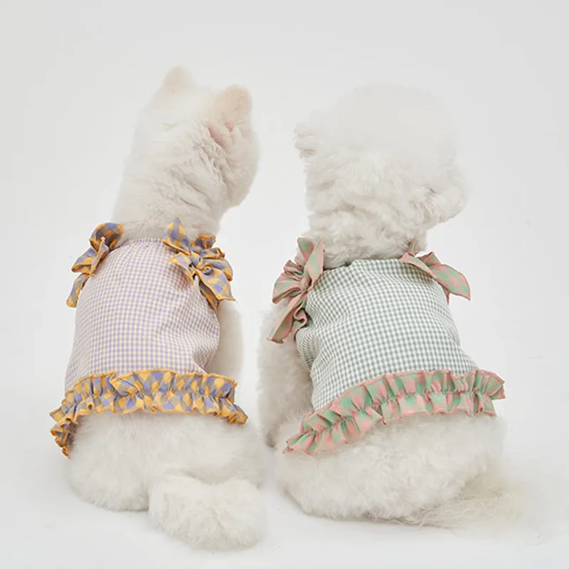 Chaleco de encaje a cuadros para mascotas, traje para parejas, primavera/verano, nuevo chaleco a cuadros, camiseta, ropa para perros pequeños, ropa para cachorros