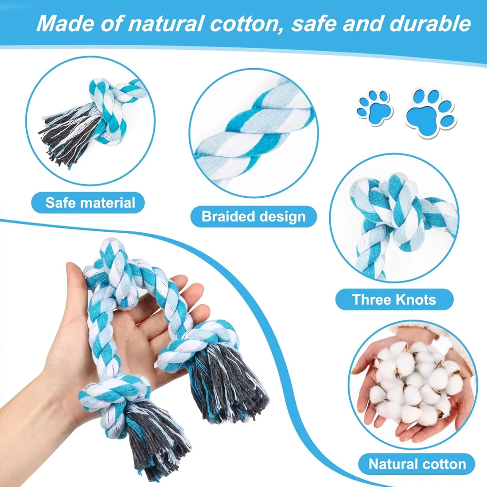 Juguete Molar de algodón resistente a las mordeduras para mascotas, nudo de cuerda para perros pequeños, cachorro, alivio de la congestión, limpieza de dientes, juguetes para masticar para mascotas - imagen 3