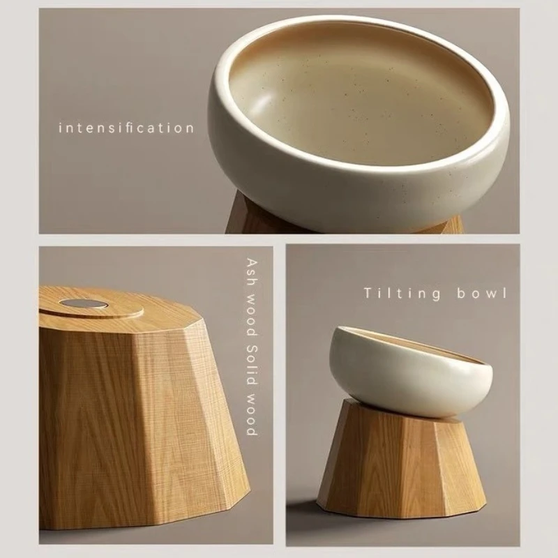 Cuenco de cerámica para gatos, soporte de madera maciza, cuencos para gatos, perros, alimentación, riego, gatos, gatitos, platos para perros, gatitos, cachorros, suministros de productos para mascotas - imagen 5