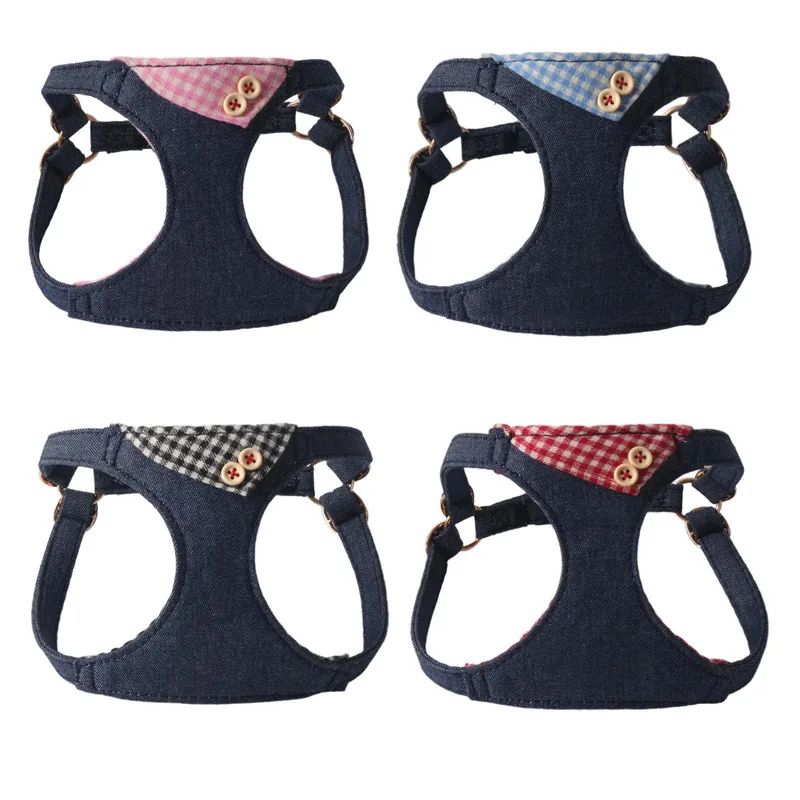 Arnés de algodón a cuadros para mascotas con juego de correa para gatos, chaleco ajustable para perros pequeños con correa, arnés ligero para cachorros con cables - imagen 2