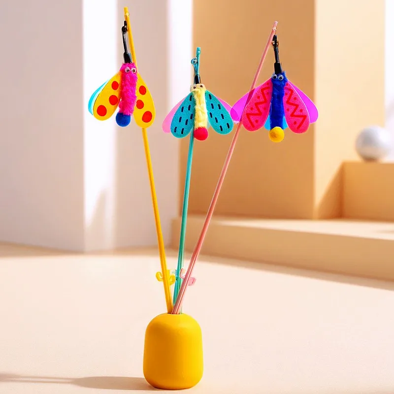 Varita interactiva para gatos con mariposa y insectos coloridos - imagen 2