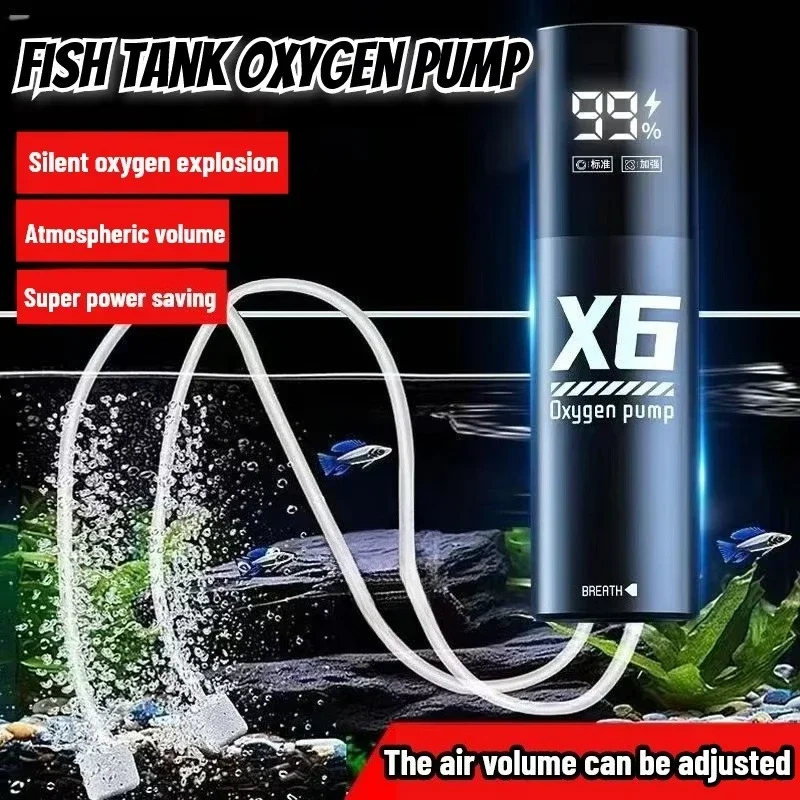 Bomba de oxígeno recargable por USB para pesca al aire libre/acuario, aireador portátil con tiempo de ejecución de 48H para pesca nocturna, bomba de aire de oxígeno - imagen 2