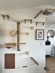 Muebles de pared para gatos con rascador y hamaca