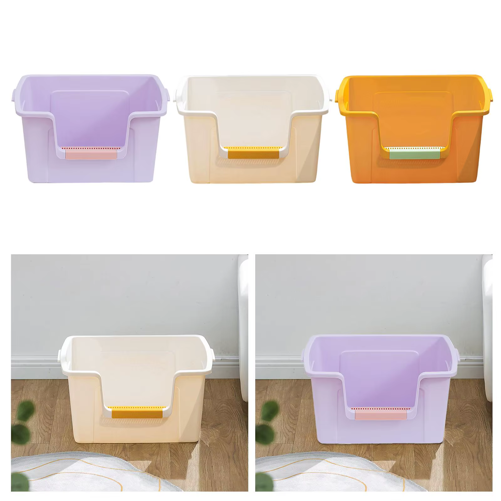 Caja de arena ergonómica para gatos con asas control del olor - imagen 3