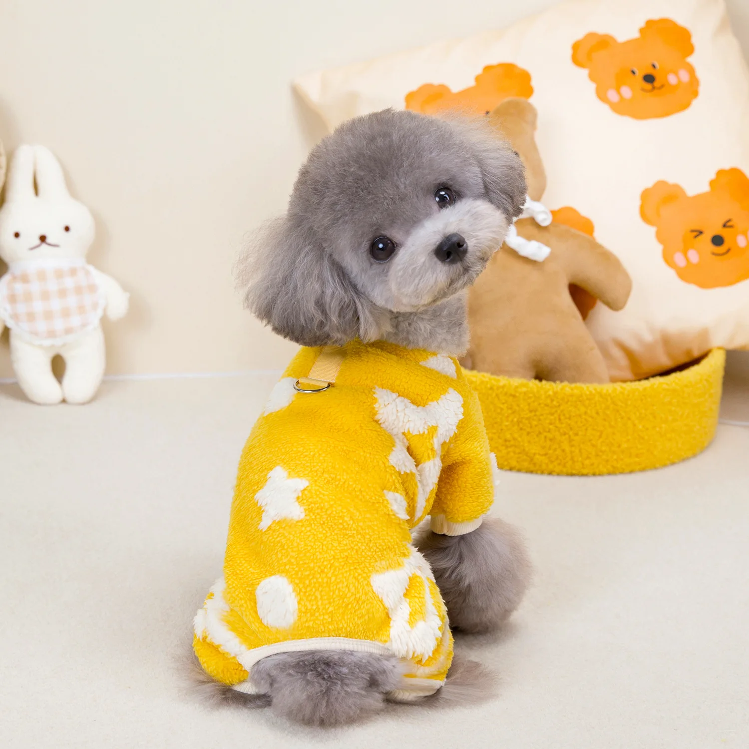 Abrigo de felpa de estrella para mascotas, mono de cuatro patas, ropa para perros pequeños y gatos, cálido, cómodo, Otoño e Invierno - imagen 5