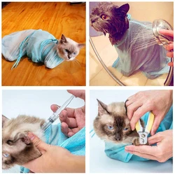 Bolsa de baño de malla ajustable para gatos, antiarañazos y lavado