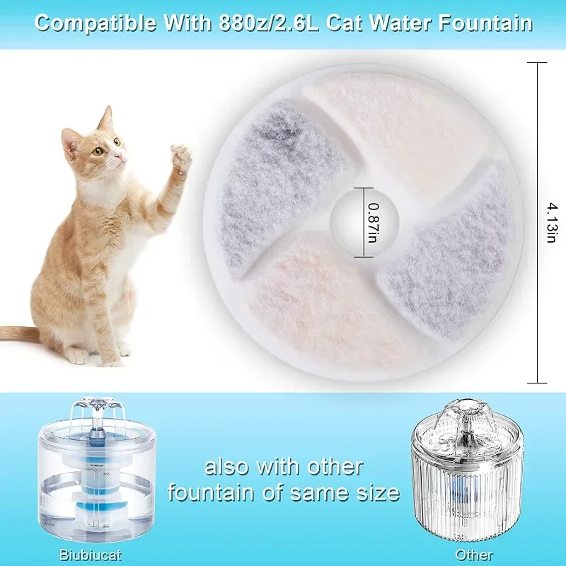 Filtros de fuente de agua para gatos, 4 Uds., círculo extraíble profesional activado, filtro de carbón reutilizable para fuente, filtro de fuente de bebida - imagen 2