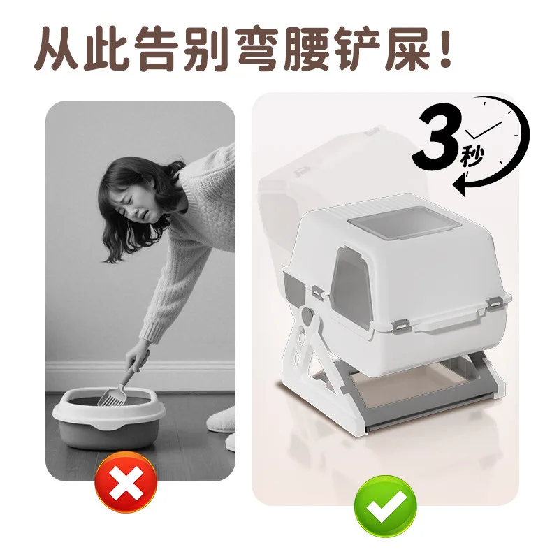 Arenero grande semi-automático para gatos – Cerrado anti-salpicaduras - imagen 3