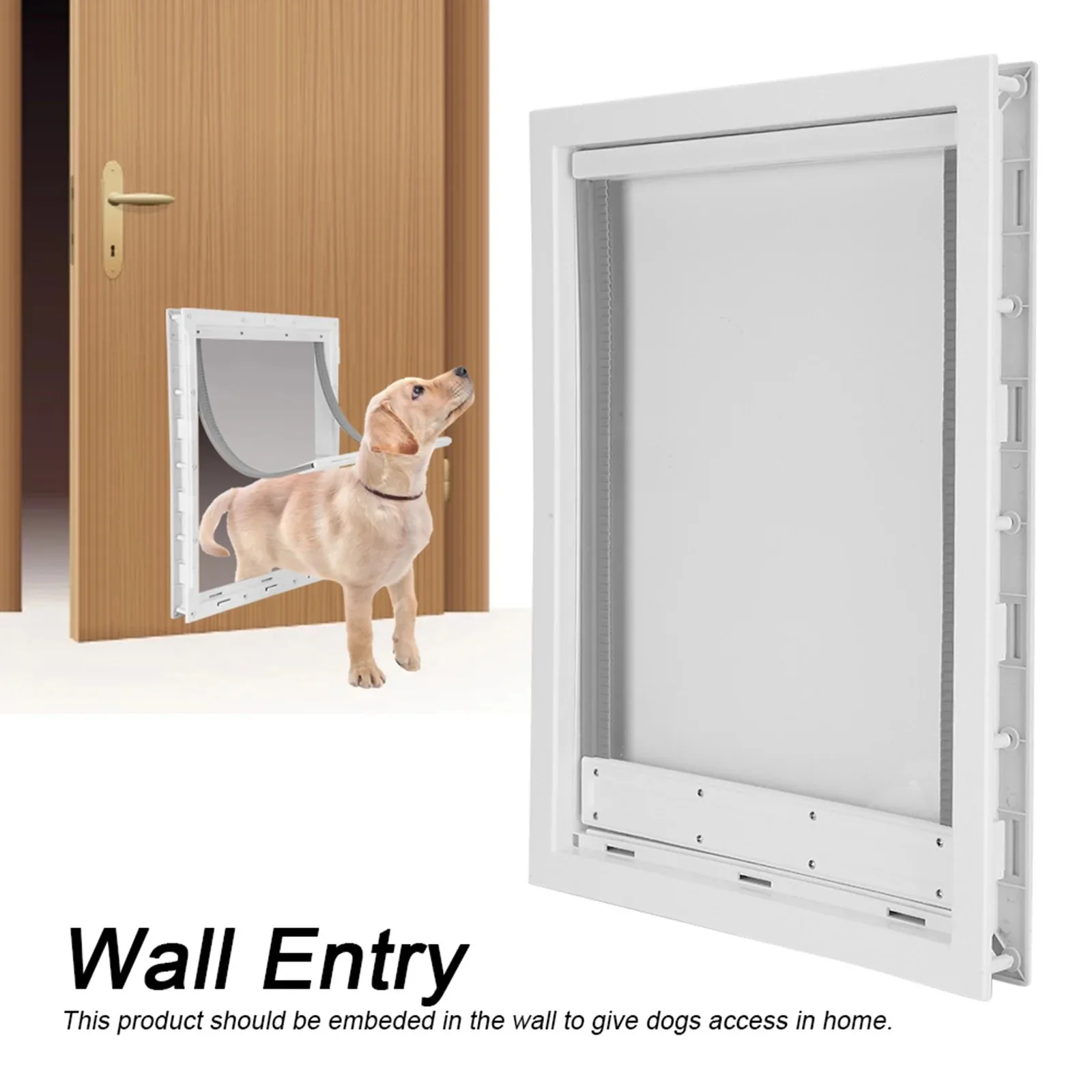 Puerta para perro grande de madera aislada contra el frío y la lluvia