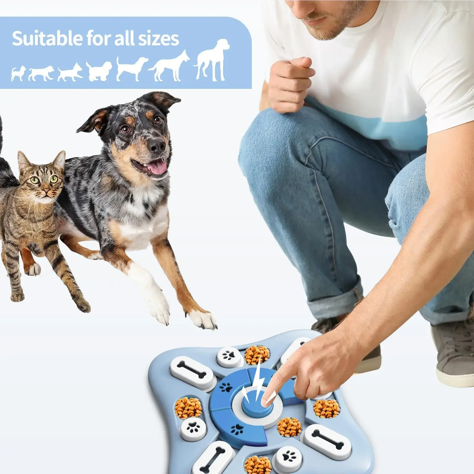 Perro jugando y resolviendo el rompecabezas