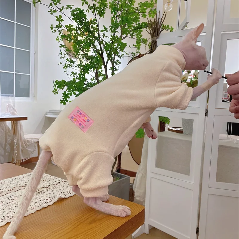 Abrigo polar para gato Sphynx, sudadera cálida, mono de 4 patas para gatitos, perros, ropa de descanso suave para hombre, suéter Devon Rex - imagen 3