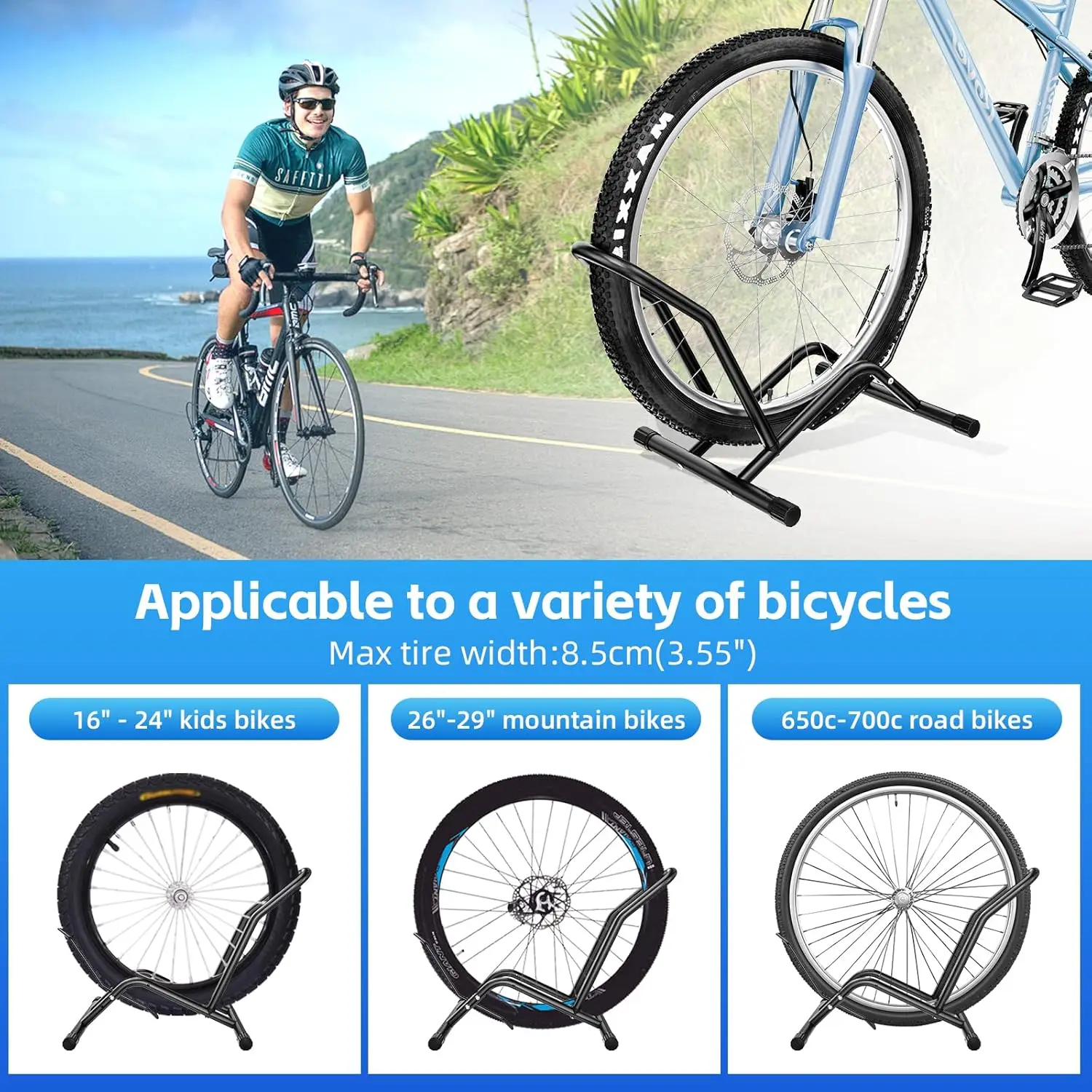 Soporte de suelo para bicicleta, ajustable para ruedas 16"-29" - imagen 3