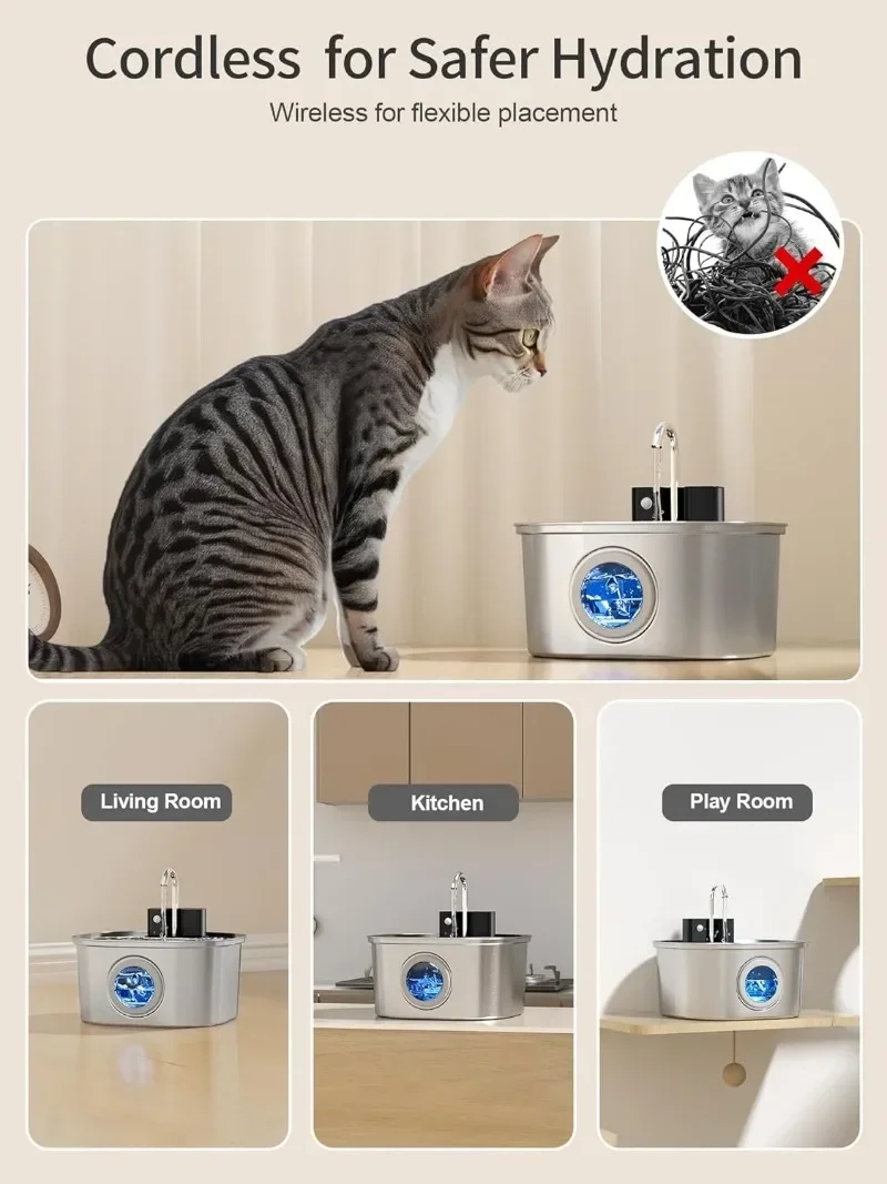 Fuente de agua inalámbrica para gatos de 3,2l, batería de 4000mAh, Sensor automático, fuente para beber para perros y gatos, dispensador de agua para mascotas - imagen 2