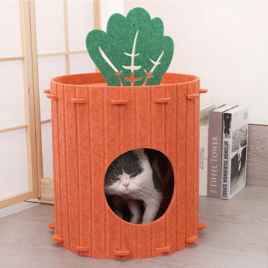 Nido de zanahoria para gatos, camas semicerradas de fieltro de gran espacio para gatitos, casa para gatos resistente al desgaste, cueva escondida, cama para gatos para mascotas - imagen 2