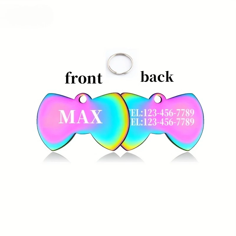 Etiquetas personalizadas grabadas para perros y gatos con nombre y número de teléfono, colgante para mascotas en forma de pajarita para identificación personalizada de mascotas - imagen 3