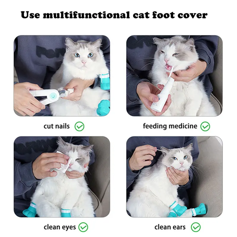 Cubiertas antiarañazos para pies de gato, zapatos ajustables antiapagado para gato, Protector de pata de gato de silicona, botas para baño de gato, suministro para mascotas, 4 Uds. - imagen 3