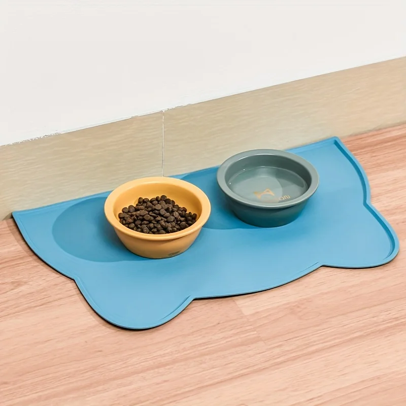 Estera de alimentación para mascotas para perros y gatos, estera fina de silicona impermeable para comida para gatos, estera para cuencos para gatos con borde elevado, mantel individual para gatos - imagen 3