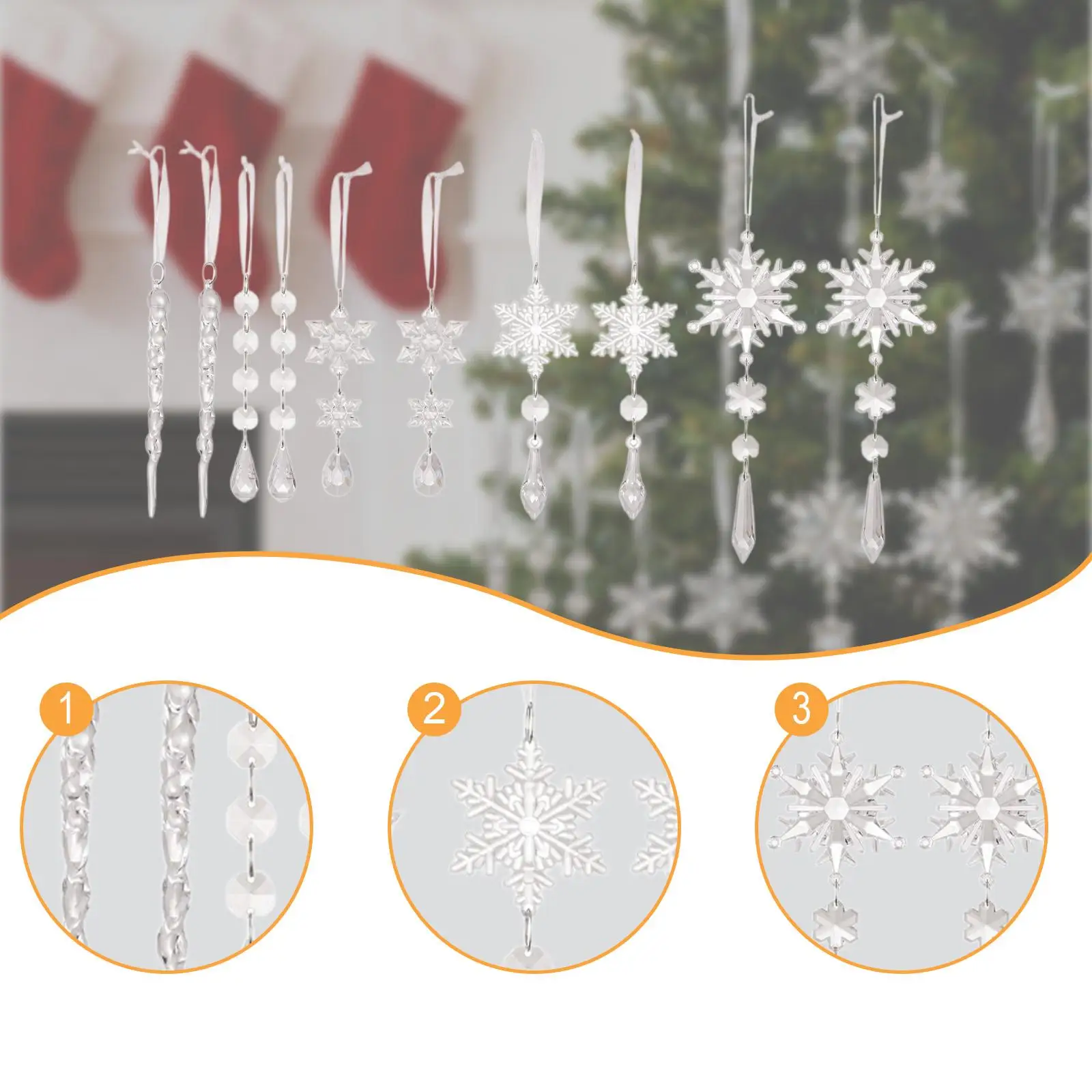 Snowflakes Icicles Ornaments Christmas Tree Decoration Seasonal Decor Collection Drop Ornaments Xmas Tree Pendants for Party