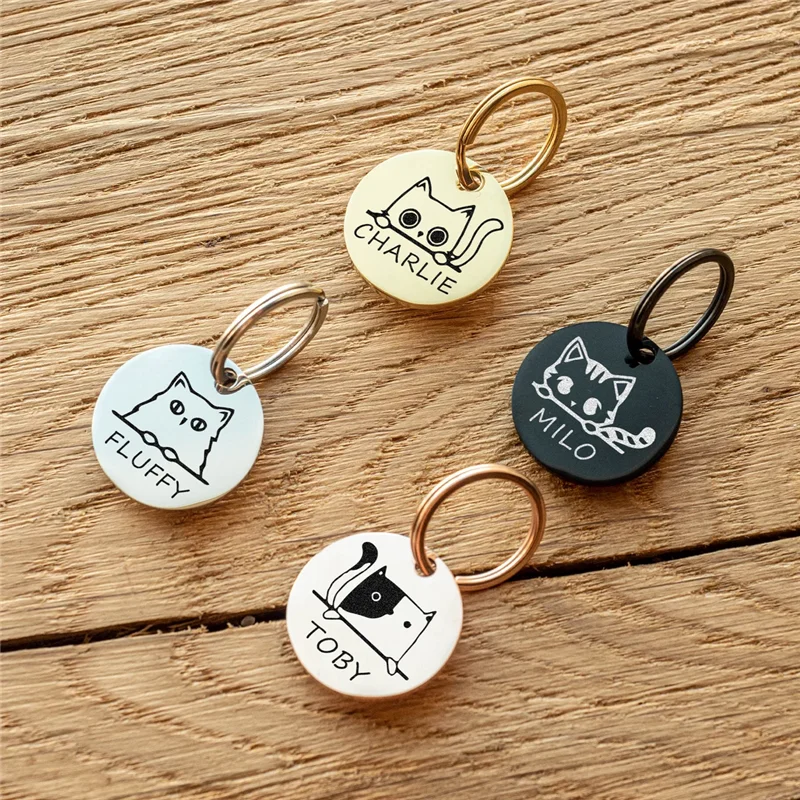 Etiquetas de identificación personalizadas para mascotas, accesorios para Collar con cara de gato, etiquetas de nombre, colgante de Collar de identificación, etiqueta antipérdida grabada gratis personalizada
