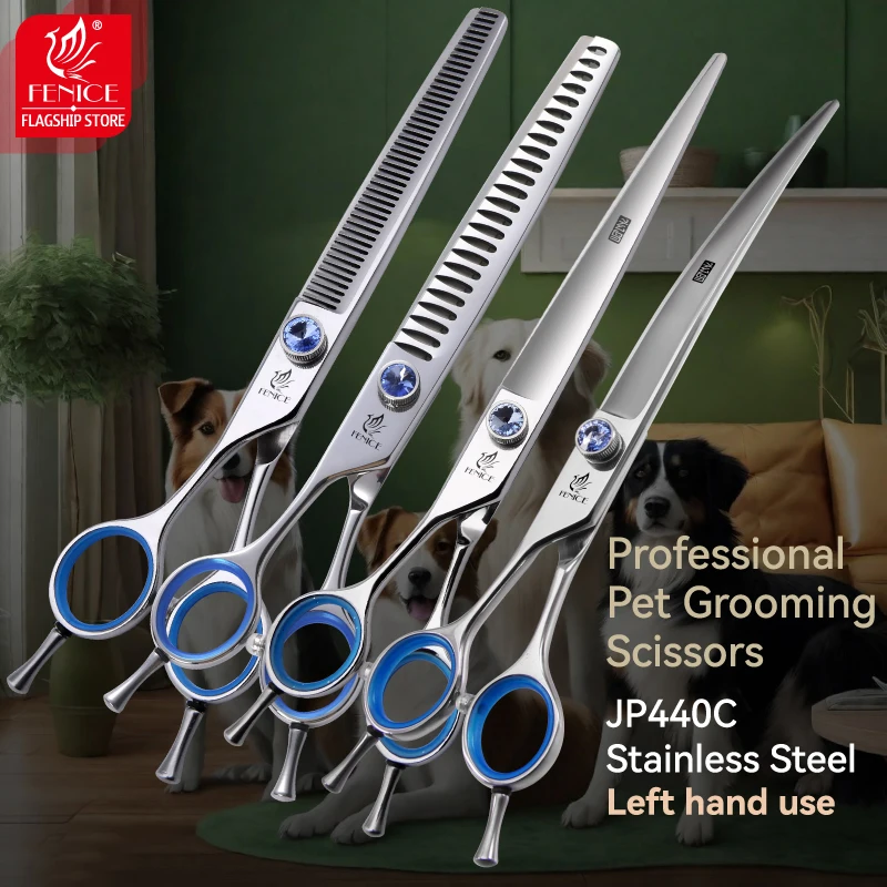Fenice Professional 7/7, 5/8 pulgadas JP440C zurdo corte de perro curvo esponjoso adelgazamiento tijeras juego Kits de aseo para perros - imagen 3