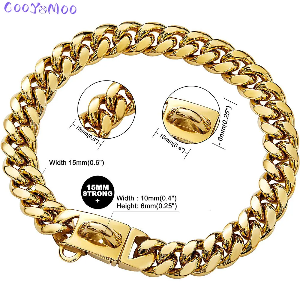 Collar perro cadena cubana acero inoxidable estilo oro para mascotas - imagen 2