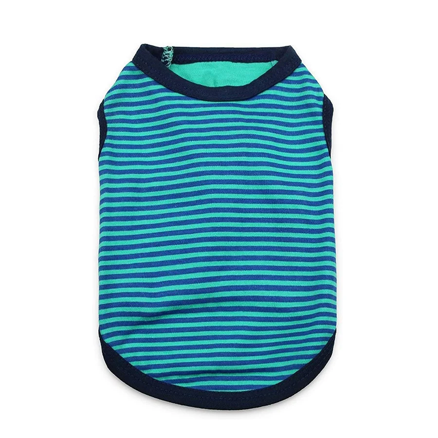 Chaleco de perro a rayas azul y verde, ropa de verano para perros, camiseta para cachorros, disfraz de perro de algodón puro para niñas, ropa para Chihuahua Bichon Frise - imagen 3