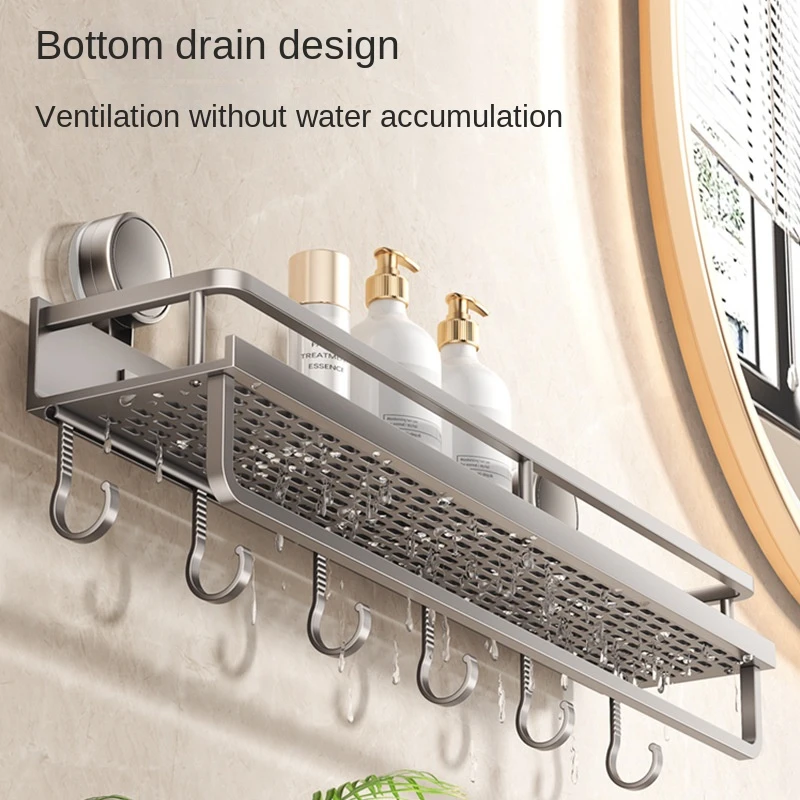 Suction Cup Bathroom Rack Bathroom Shelf Toilet Space Aluminum No Drill Hanging Rack Bathroom Organizer Hang On the Wall - imagen 2