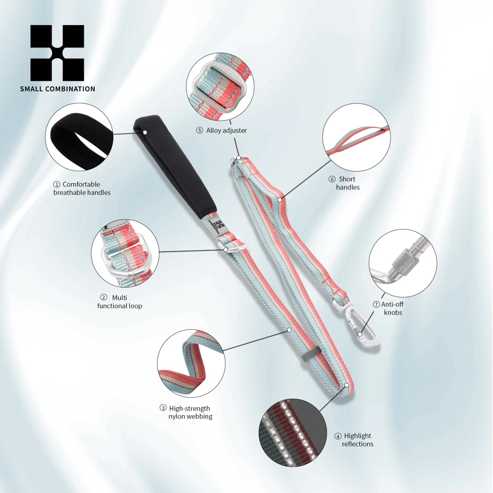 Correa reflectante para perros de combinación PEQUEÑA para perros pequeños a grandes, nailon ajustable, sin tirones, correa para mascotas, entrenamiento para caminar al aire libre - imagen 2
